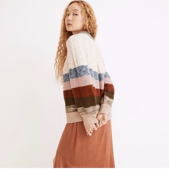 Madewell Deacon Cableknit Mock neck Sweater Size Small Merino wool blend - Picture 3 of 9